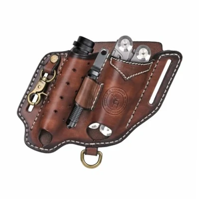 Image of TOURBON Multitool Sheath for Belt Leather EDC Pocket Organiser with Key Holder Flashlight Holster
