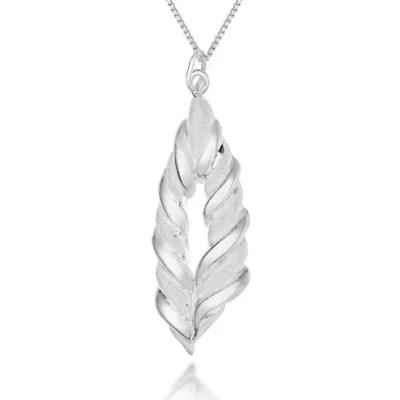 Image of Tuscany Silver Women&#039;s Sterling Satin Polished Twisted Leaf Pendant on Chain Necklace of 46cm/18&quot;