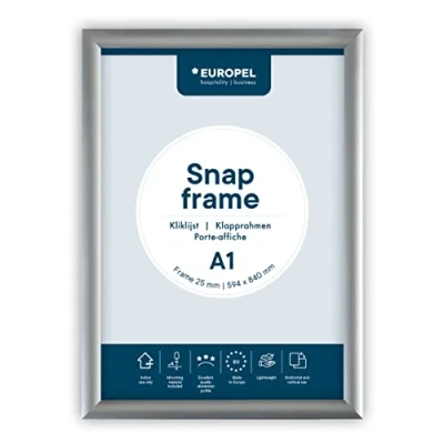 Image of EUROPEL Snap Frame A1, 25 mm Aluminium Anodised Construction &amp; Anti Glare Cover Clip Poster Holders for Retail Advertising Displays Notice Sign Board Walls