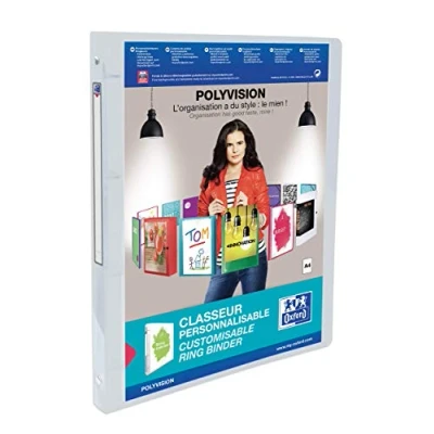 Image of Elba Polyvision Ring Binder File with 4 mechanism, 2 cm wide, customizable Presentation folder book stapler Plastic colorless, A4, White, Pack of 1