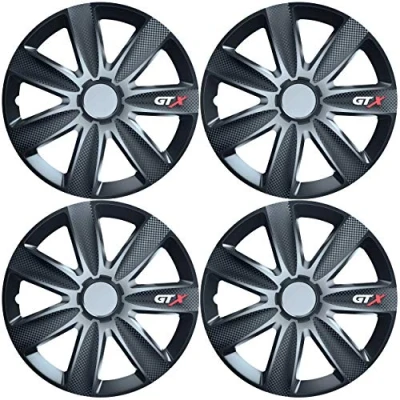 Image of Versaco Car Wheel Trims GTXCARBLK14 Black 14 Inch 7 Spoke Boxed Set of 4 Hubcaps Includes Fittings/Instructions