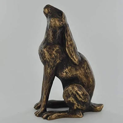 Image of Prezents.com Daisy Sitting Bronze Effect Moon Gazing Hare Sculpture By Harriet Glen Home Decor Country Gift Ideas H16.5cm
