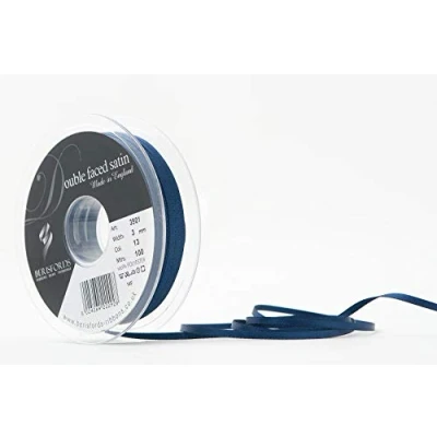 Image of Berisfords Double Faced Satin Ribbon, Navy, 3 mm Width, 100 metre Length