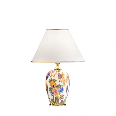 Image of Damasco Lifestyle Fabric Tapered Shade Table Light Polished Gold, 1x E27