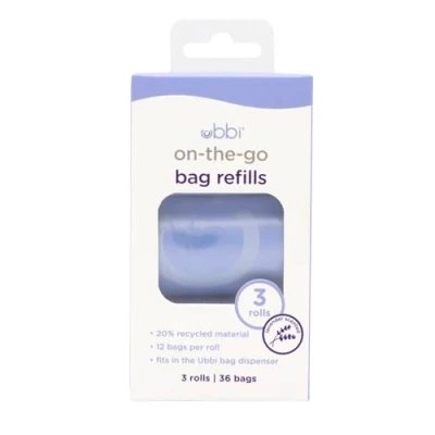 Image of Ubbi On the Go Refill Bags, Lavender Scented, 3 rolls, Disposable Waste Pet Baby Nappy Diapering Essentials, Value Pack of 36 bags