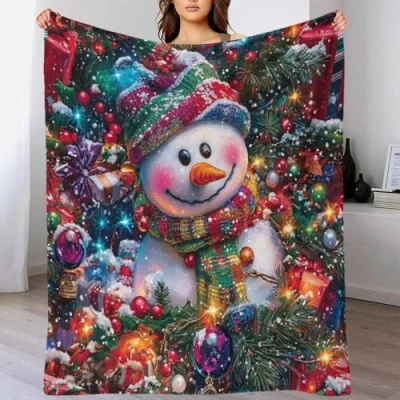 Image of RNDKAUUIE Christmas Snowman Blanket 3D Printed Fleece Throw for Kids Teens Adults Soft Fluffy Flannel Holiday Bed Couch Double 50x60inch(127x152cm)