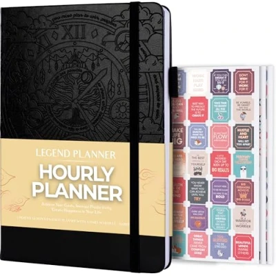 Image of Legend Planner Hourly Schedule Weekly &amp; Daily Organizer with Time Slots. Appointment Book Journal for Work, Undated, A5 (Black)