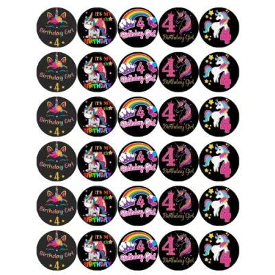 Image of 30 4th Birthday Girl Unicorns Cupcake Toppers Edible Wafer Paper Fairy Cake Cakes