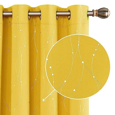 Image of Deconovo Dot Line Decorative Super Soft Thermal Insulated Energy Saving Blackout Curtains for Living Room Mellow Yellow 46 x 54 Inch 2 Panels