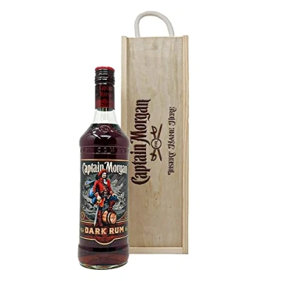 Image of Personalised Captain Morgans Dark Rum Gift Set in Wooden Box 70cl