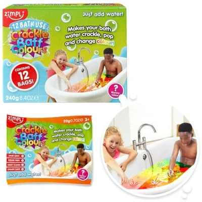 Image of 12 Use Crackle Baff Stocking Filler Foil Bags from Zimpli Kids, Magically Makes Your Water Crackle, Pop and Change Colour, Xmas Party Fillers Favours, Birthday Gifts Presents for Children