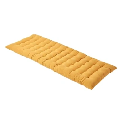 Image of HOMESCAPES Mustard Yellow Garden Bench Cushion 2 Seater Seat Pad for Patio Furniture Kitchen or Dining Indoor &amp; Outdoor Use Comfortable 100% Cotton Modern Tufted Style Thick 108cm Wide