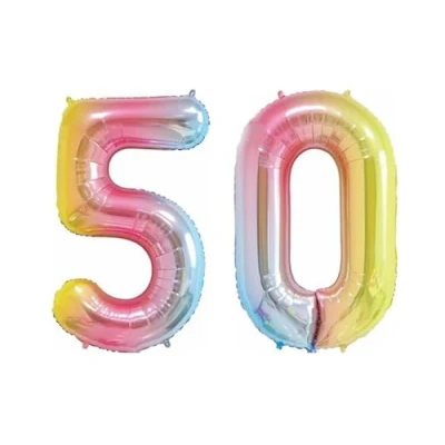 Image of Pastel Rainbow Number 50 Large Helium Foil Balloon Birthday Party Wedding Anniversary Decoration 101cm