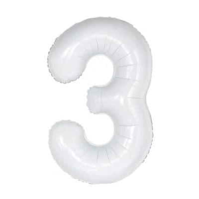 Image of White Number 3 Foil Balloon, 101cm