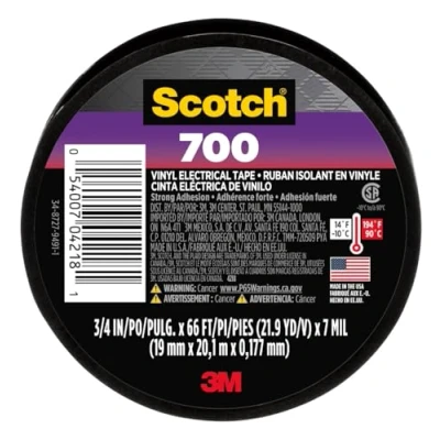 Image of Scotch Vinyl Electrical Tape, Black, 3/4 in by 66 ft, 1 Roll