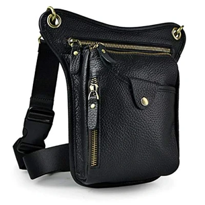 Image of Xieben Leather Drop Leg Bag for Men Women Motorcycle Bike Riding Cycling Multi Purpose Thigh Waist Fanny Pack Bum Pocket Hiking Sports Camping Pouch Black