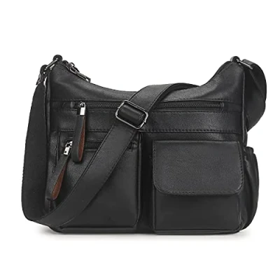 Image of Lowille Hobo Shoulder Bag Soft PU Leather Crossbody For Women Tote Handbag Purse Fashion Lady (Black)