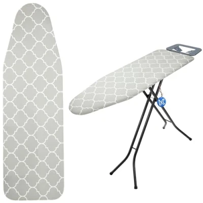 Image of KADAX Ironing Board Cover with Drawstring, Cotton for Steam Irons, Replacement Sponge Pad (Grey 132 x 48)