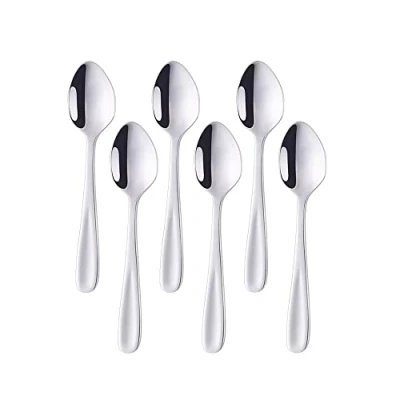 Image of BISDARUN Silver Teaspoons Espresso Spoons Stainless Steel Set of 6 Small Coffee Dessert 13.5 CM/5.3 Inches