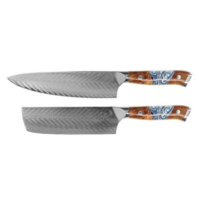 Image of Shinrai Knives Eclipse 2 Piece Damascus Knife Set Chef's + Nakiri