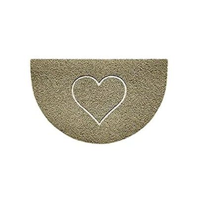 Image of Nicoman Embossed Halfmoon Half Circle Door Mat Dirt Trapper Jet Washable Doormat 70x44cm (Beige, HEART Shape) Use Indoor or Sheltered Outdoor