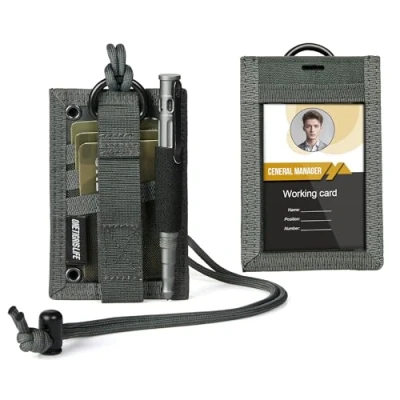 Image of OneTigris Tactical ID Card Holder Vertical Badge Horizontal with Pen Loop Neck Lanyards (Shadow Grey)