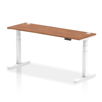 Image of Air 1800x600mm Height Adjustable Desk Walnut Top Cable Ports White Leg