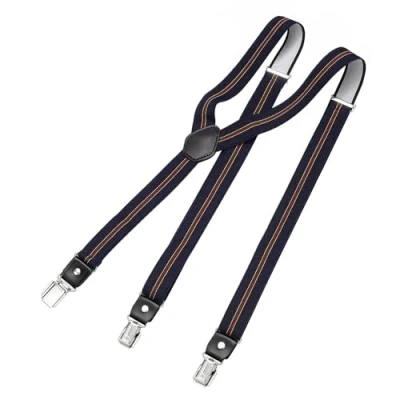 Image of DonDon Men&#039;s Fashion Braces Suspenders 2,5 cm 1,0&quot; Wide with 3 Clips in Y Form Elasticated and Adjustable Length Striped blue red yellow