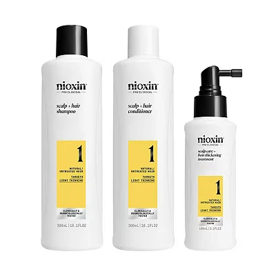 Image of Nioxin Scalp + Hair Thickening System 1 Kit for Natural with Light Thinning Shampoo, Conditioner &amp; Treatment (300+300+100ml)