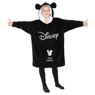 Image of Disney Hoodies for Girls Boys, Kids Oversized Hoodie Blanket, Minnie Mickey Stitch Gifts (Black)