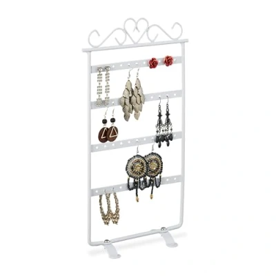 Image of Relaxdays Earring Holder, Jewellery Stand, Dimensions: approx. 30.5 x 16.5 6.5 cm, Iron, White