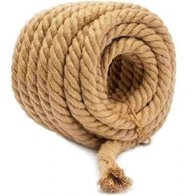 Image of awagas 20mm Decking Twine Jute Rope Cord, 15m/ 49 Feet Thick Hemp Rope, 4 Strand Natural Heavy Duty Twisted Manila Hessian Cat Haulage String for Bundling Wall Hanging Gardening