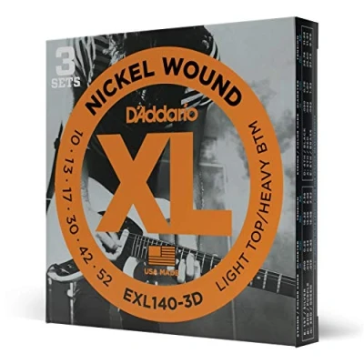 Image of D&#039;Addario Guitar Strings XL Nickel Electric EXL140 3D Perfect Intonation, Consistent Feel, Reliable Durability For 6 String Guitars 10 52 Light Top/Heavy Bottom, 3 Pack