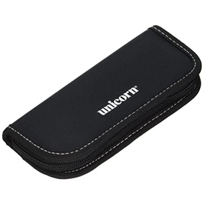 Image of Unicorn Darts Wallet Case Midi Holds 1 Fully Loaded Set Versatile Elasticated Storage Capacity Compartments for Flights &amp; Accessories Black Silver with Blue Interior Zip Fastening