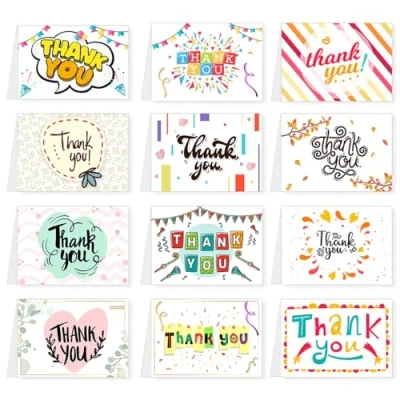 Image of Papa Prints Pack of 24 Thank You Card Kids Greeting Cards 105 x 149 mm Wedding Multipack with Envelopes for Anniversaries