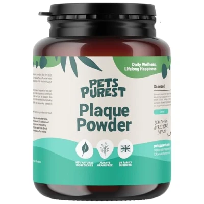 Image of Pets Purest Plaque Off Powder 185g Pro Tartar &amp; Remover for Dogs, Cats Pet. 100% Natural Bad Breath, Teeth Gum Disease Oral Health Hygiene Dental Care Formula