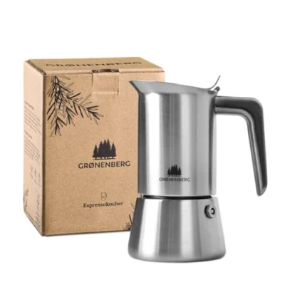 Image of Groenenberg Moka pot Espresso maker (4 6 Cup) incl. extra sealing I Stainless steel Induction Safe Enjoy your delicious coffee