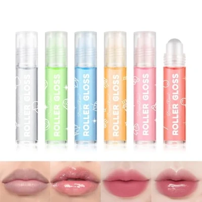 Image of Bekoeen 6 Pcs Hydrating Lip Oil Set, Roll on Plumping Oil, Long Lasting Glow Balm Care, Transparent Moisturizing No Sticky Gloss Jelly Liquid Lipstick for Women and Girls
