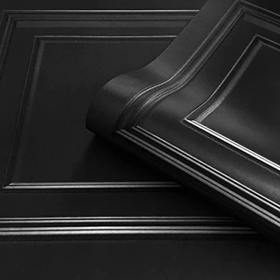 Image of Amara Wood Panel Effect Wallpaper Textured Vinyl Black Metallic