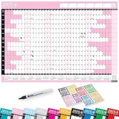 Image of 2025/26 Mid Year LAMINATED Academic Yearly Annual Office Home Wall Planner Calendar Chart With Pen And Stickers BABY PINK A1+ 62cm x 88cm (ROLLED)