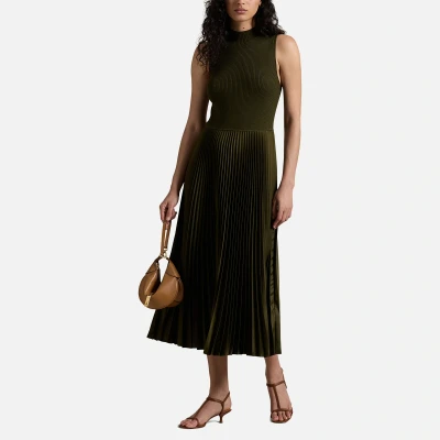 Image of Polo Ralph Lauren Pleated Sleeveless Mockneck Dress Jumper dress, Women&#039;s, Size: Medium, Dark loden