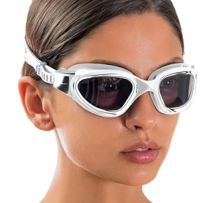 Image of AqtivAqua Swimming Goggles Adult and Kids 6 14 Men Women Swim Childrens Boys Girls DX S (Metallic Silver, Silver case, Shade lens)