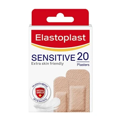 Image of Elastoplast Sensitive Hypoallergenic Plasters Light (20 Pieces), for Painless Removal, Soft and Breathable Fabric Plasters, Strong Adhesive, Skin Tone
