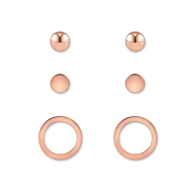 Image of ear stud set for ladies three skin friendly plug earrings in silver, gold or rose I jewellery with 18 carat plating (Rose gold)