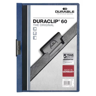 Image of Durable DURAClip 60 A4 Clip Folder Holds Up to Sheets of Paper Robust Metal Sprung Pack 25 Dark Blue Coloured Files