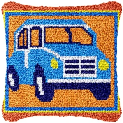 Image of CAIRF Latch Hook Kit Car Pattern A Cushion Kits for Aadults DIY Needlework Crafts Cover Case, 43 X cm