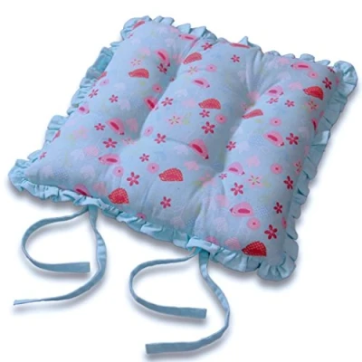 Image of HOMESCAPES Reversible Frilled Tie on Seat Pad 40 x 40cm Birds &amp; Flowers Design Chair Cushion with Ties and Ruffles