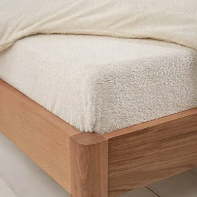 Image of Brentfords Teddy Fleece Fitted Bed Sheet Plain Thermal Warm Soft Luxury Bedding, Cream Beige Single