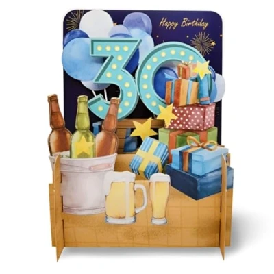 Image of Happy 30th Birthday Beer &amp; Presents 3D Pop Up Greeting Card by Alljoy Cards MN038