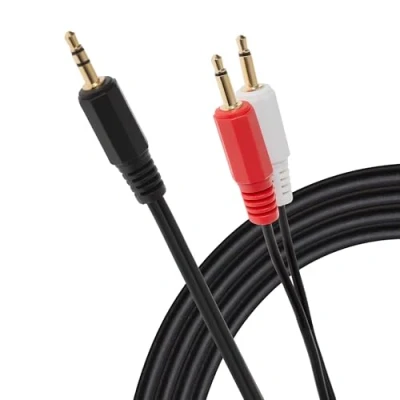 Image of Maplin 3.5mm Aux Stereo 3 Pole Jack Plug To Twin 2 Cable 2m Black